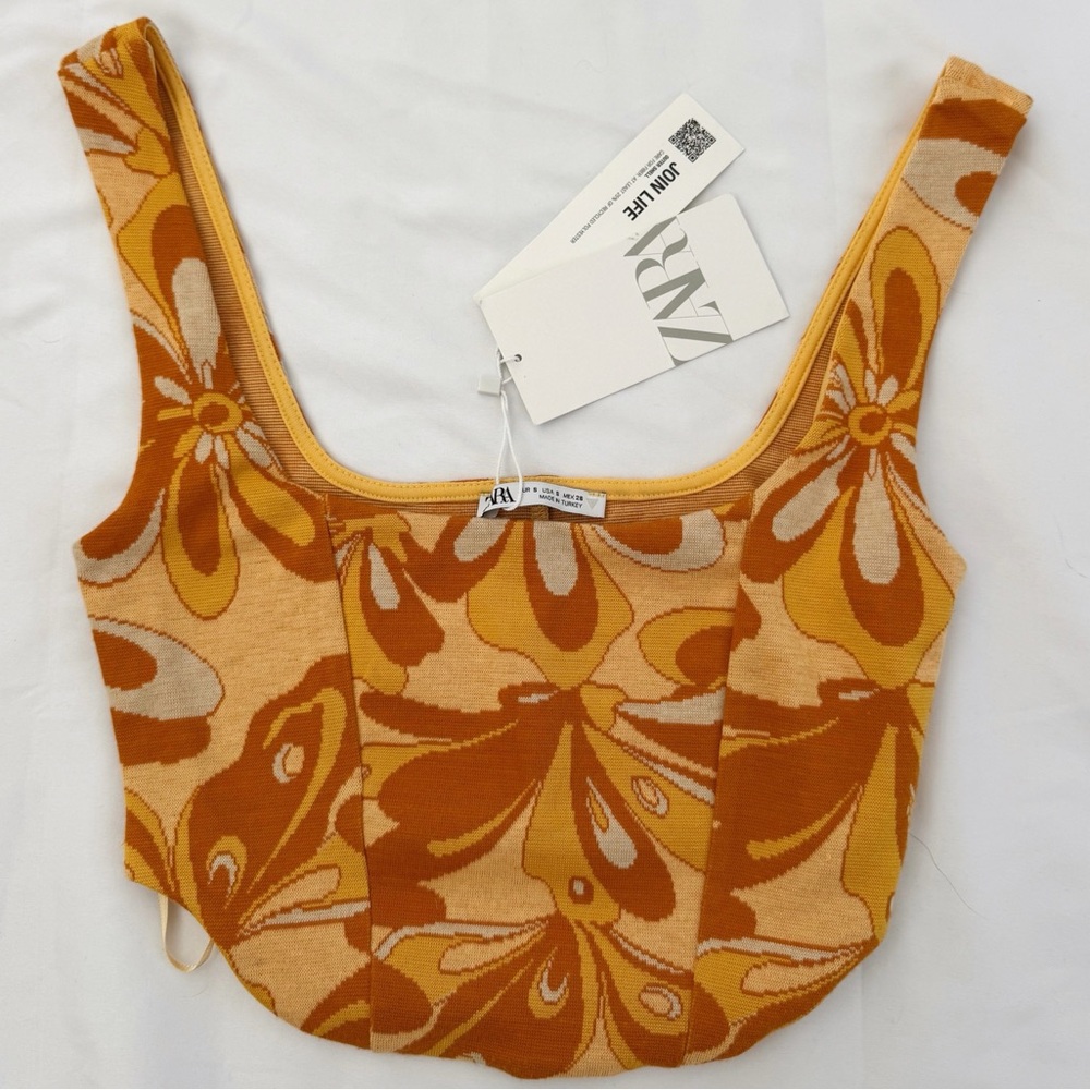 Zara Orange Floral Crop Top NWT